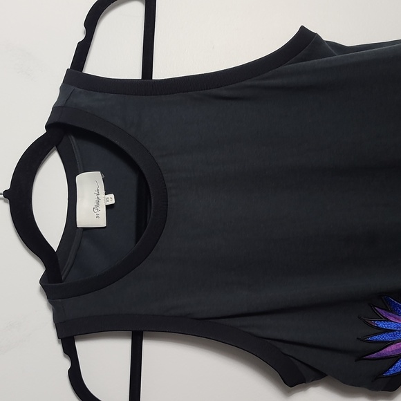3.1 PHILLIP LIM Embroidered Floral Patch Tank with Cut Out Design Black Size XS - Picture 7 of 14